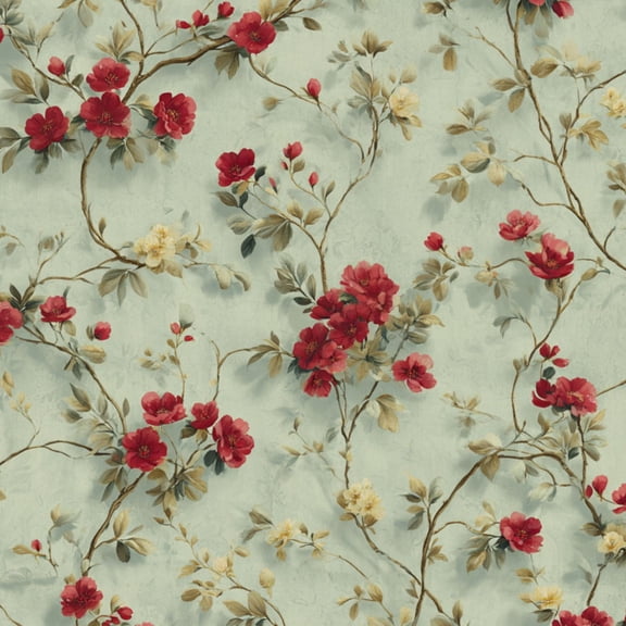 Peel and Stick Wallpaper Vintage Vine Flowing Red Green Blossoms Spring Decor Wall Mural 17.7in x 9.8ft Self Adhesive Removable Wall Paper Renter Friendly Wallpaper for Nursery Bedroom Cabinets