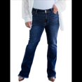 thumbnail image 1 of Pantalones Vaqueros Rectos para Mujer, Cintura Alta, Elásticos, Deshilachados, con Dobladillo Sin Rematar, Holgados, Informales. Azul Profundo XS, 1 of 9