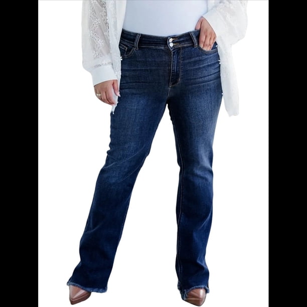 Pantalones Vaqueros Rectos para Mujer, Cintura Alta, Elásticos, Deshilachados, con Dobladillo Sin Rematar, Holgados, Informales. Azul Profundo S