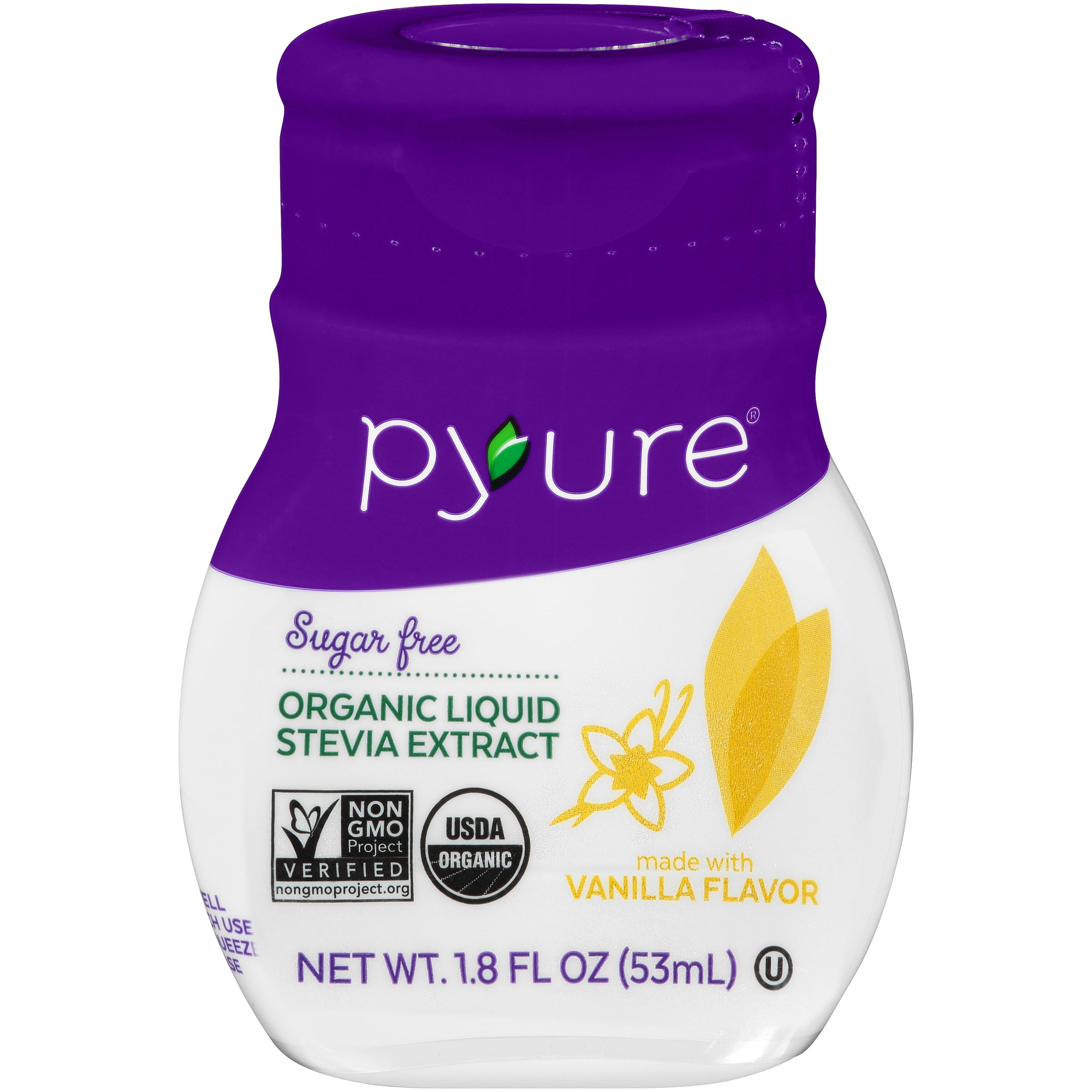 Pyure Organic Liquid Stevia Extract Sweetener, Vanilla, Sugar