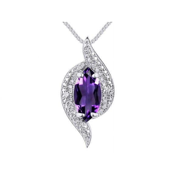 RYLOS Necklace Sterling Silver 925 Designer Necklace Marquise Gemstone & Diamonds Pendant 18" Chain 10X5MM Amethyst February Birthstone Womens Jewelry Silver Necklace
