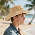thumbnail image 6 of BadPiggies Straw Cowboy Hat for Men Women Cowgirl Woven Sun Hat Wide Brim Beach Summer Cap Adjustable (Beige), 6 of 7