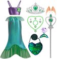 thumbnail image 1 of Green Mermaid Princess Beach Swimsuit Cosplay Costume with Accessories Set, 1 of 7
