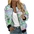 thumbnail image 2 of WXLWZYWL Women's Bomber Jacket Lightweight Full Zip Up Jacket Cropped Floral Coat Jacket Retro Moto Windbreaker Outwears, 2 of 5