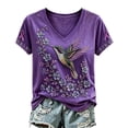 thumbnail image 5 of BODOAO Women's Breast Cancer Awareness Graphic T Shirt V Neck Short Sleeve Tee, American Flag Pink Ribbon Support Top for Casual Patriotic Holiday Everyday Wear Dark Purple L, 5 of 5