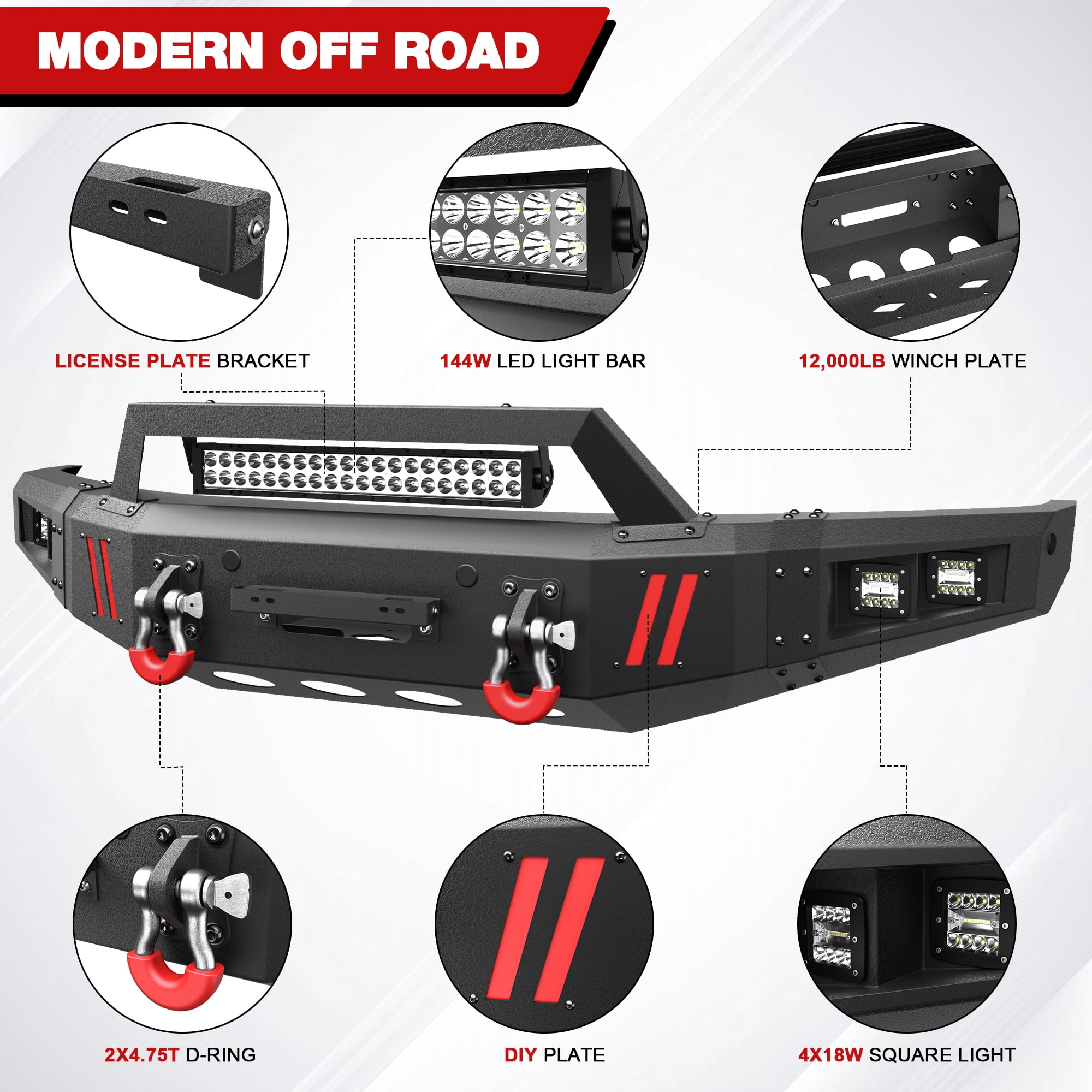 POFENZE Front Bumper with winch plate for Ford F150 2015 2016 2017 Black F-150 Truck Bumper