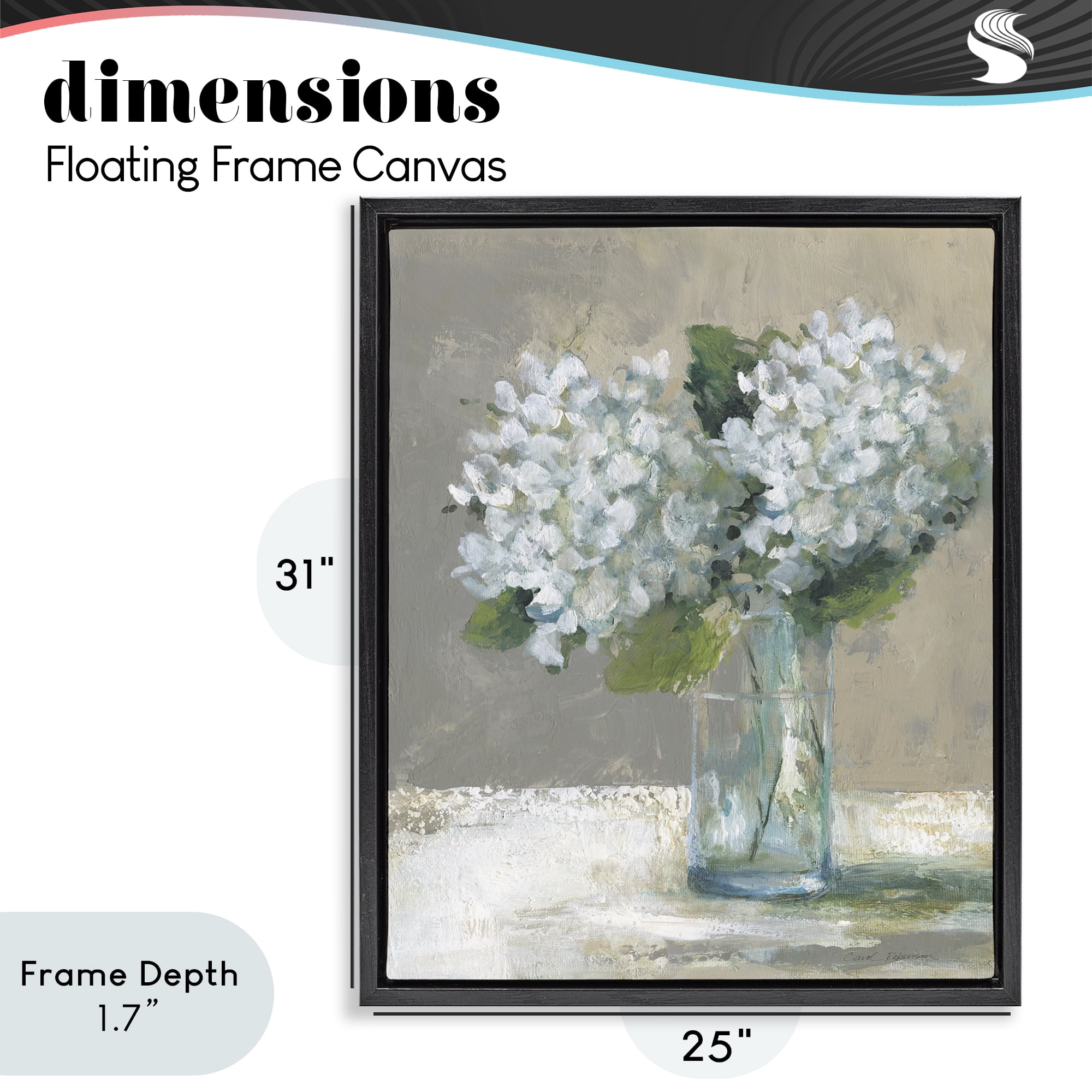 Stupell Industries White Hydrangeas Glass Vase Black Framed Floater Canvas Wall Art, design by Carol Robinson