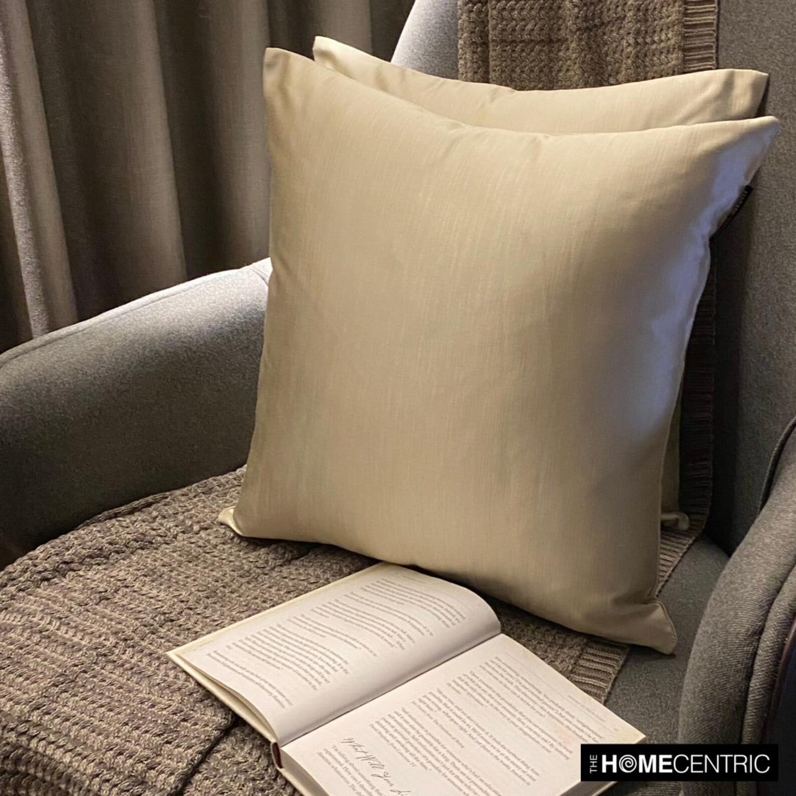 The HomeCentric Decorative Pillow Cases Cream Pack of 2, 18"x18" (45x45 cm) Satin Solid Throw Pillow Cover For Sofa, Solid Modern Style - Cream Satin Slub