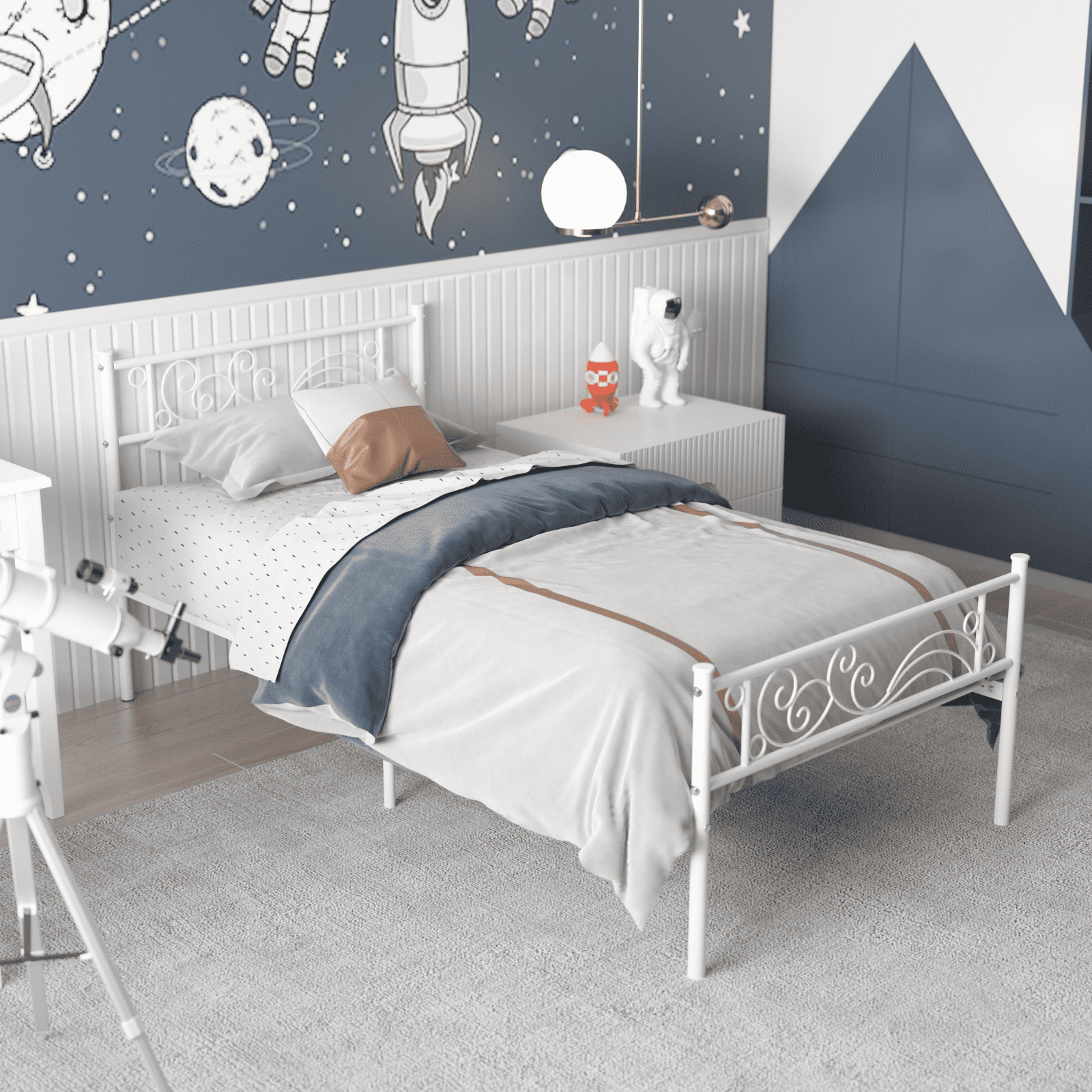 WeeHom Twin Size Metal Bed Frame for Kids Single Platform Bed Frame