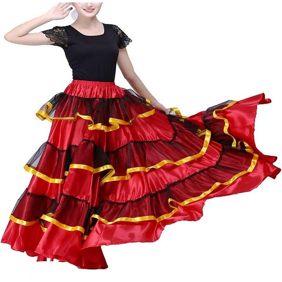 Long Ruffle Spanish Flamenco Gypsy Belly Dance Fusion Ruffle Skirt On Stage