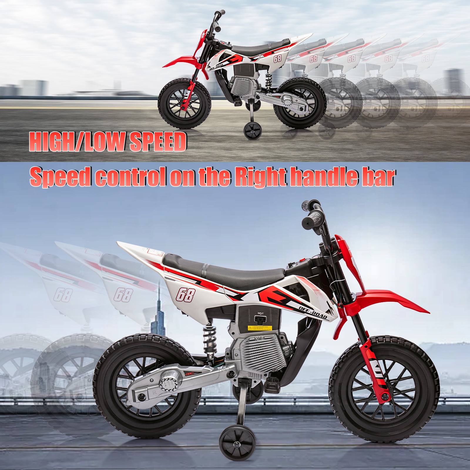 CazToi 12V Kids 3Mph Electric Motorcycle with Training Wheels & Bluetooth Music  for Ages 3-8 Years Old