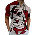 thumbnail image 1 of T-shirt Homme Manches Courtes Imprimé Zip Col Rabattu Pull T-Shirt Blouse, 1 of 3