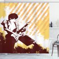 thumbnail image 1 of Guitar Shower Curtain, Grunge Scene of a Guitarist Performing Sketchy Stripes on the Back, Fabric Bathroom Set with Hooks, 69W X 84L Inches Extra Long, Chestnut Brown Mustard White, by Ambesonne, 1 of 3