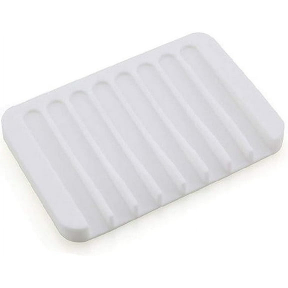 Soap Dish Holder Stand Silicone Rubber Saver Tray Case for Bathroom Kitchen Shower (White)