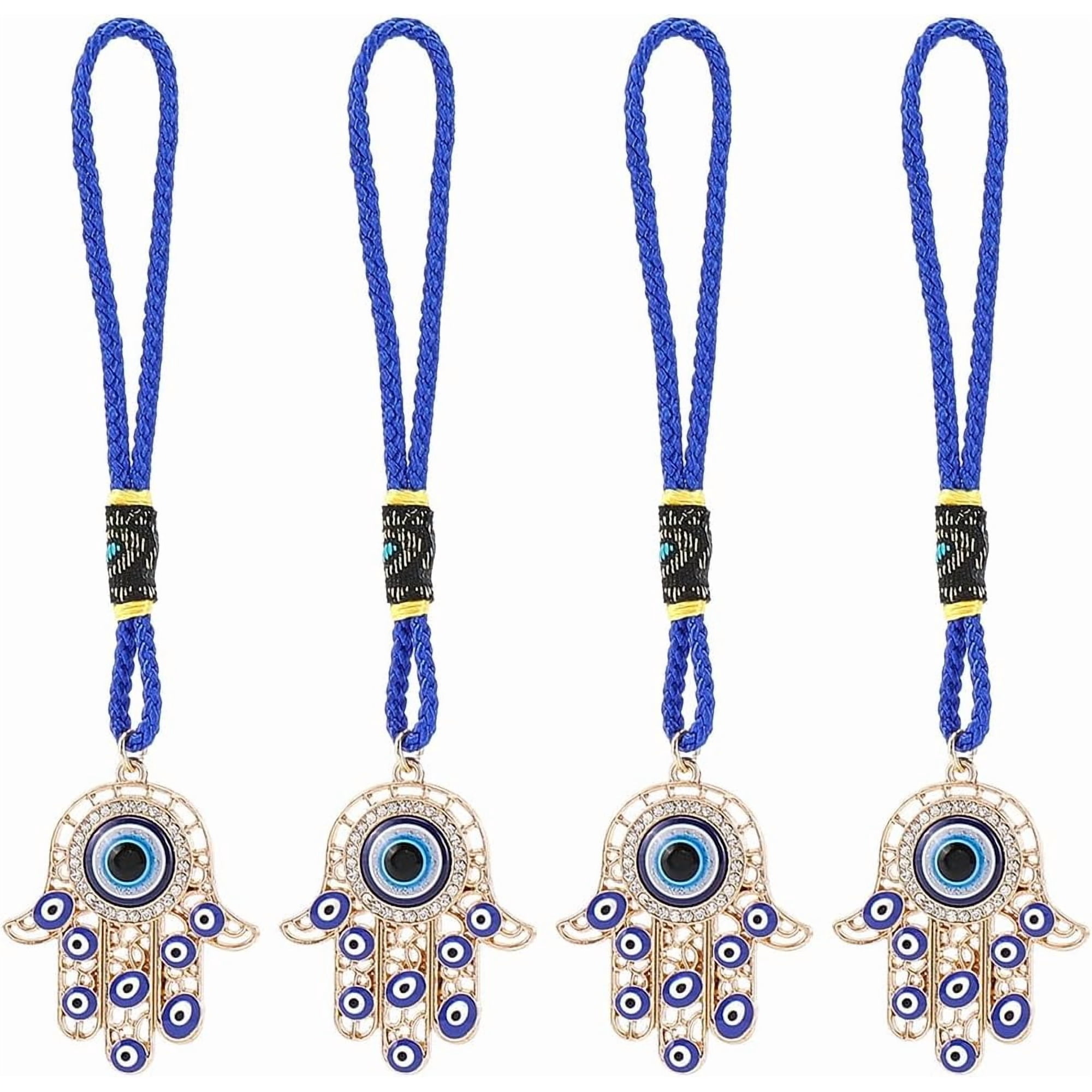 4Pcs Golden Hamsa Hand Amulet Car Pendant Miriam Hanging Ornament with Rope Decoration Lucky Charms Protection Alloy Enamel Accessories Gift