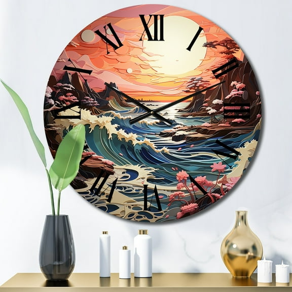 Designart "Coastal Seashore Charm Papercut" Nautical & Beach Oversized Wall Clock