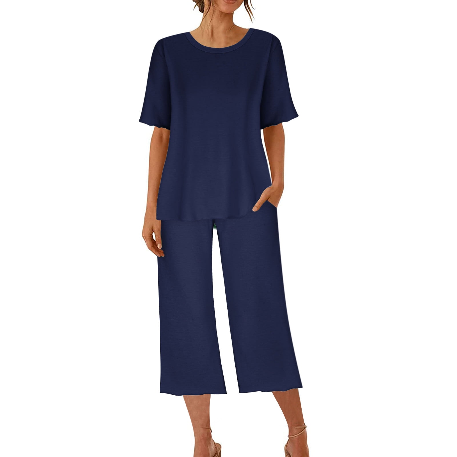 VKOYWKM Lounge Sets for Women 2 Piece Outfits Short Sleeve