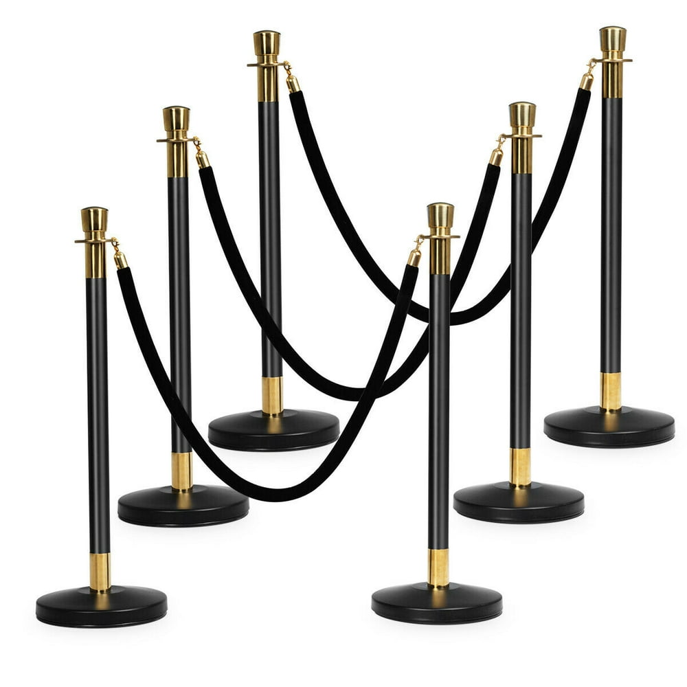 6Pcs Stanchion Posts Queue Pole Retractable 3 Velvet Ropes Crowd