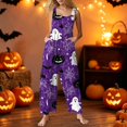 thumbnail image 2 of EANJE Halloween Overalls for Women, Sleeveless Spaghetti Strap Jumpsuit with Pockets, Print Wide Leg Baggy Romper, Adjustable Straps Fall Holiday Party Outfit Dark Purple S, 2 of 6