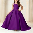 thumbnail image 5 of Girls Floor Length Princess Dresses,Cozy Satin Sleeveless Maxi A Line Solid Color Gown for Pageant Wedding Flower Girl Birthday Party Ceremony Purple 7-8 Years, 5 of 6