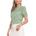 thumbnail image 4 of INSPIRE CHIC Women's Floral Peter Pan Collar Smocked Puff Short Sleeve Ruffle Blouse Top XS Green, 4 of 6