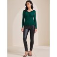 thumbnail image 2 of DARING DIVA Women's Semi Sheer Long Sleeve Ruched V Neck Sequin Panel Top S Green, 2 of 6