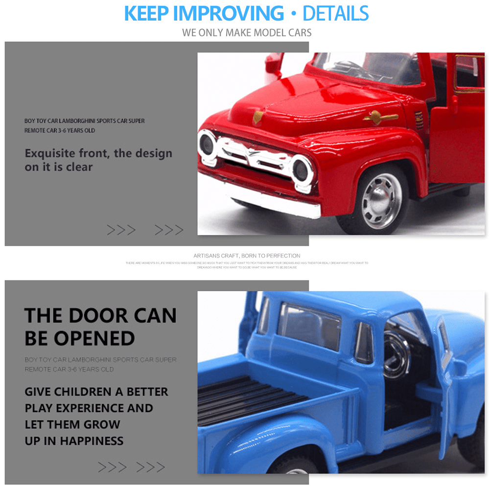 HYPERLIVING 1:32 Alloy Kids Car Toy Driveable, Car Door Can Open, Little Blue Truck Toy for Toddlers 2-8 Years Old Boys Girls Kids, Easter Christmas Birthday Gifts (Blue Truck)