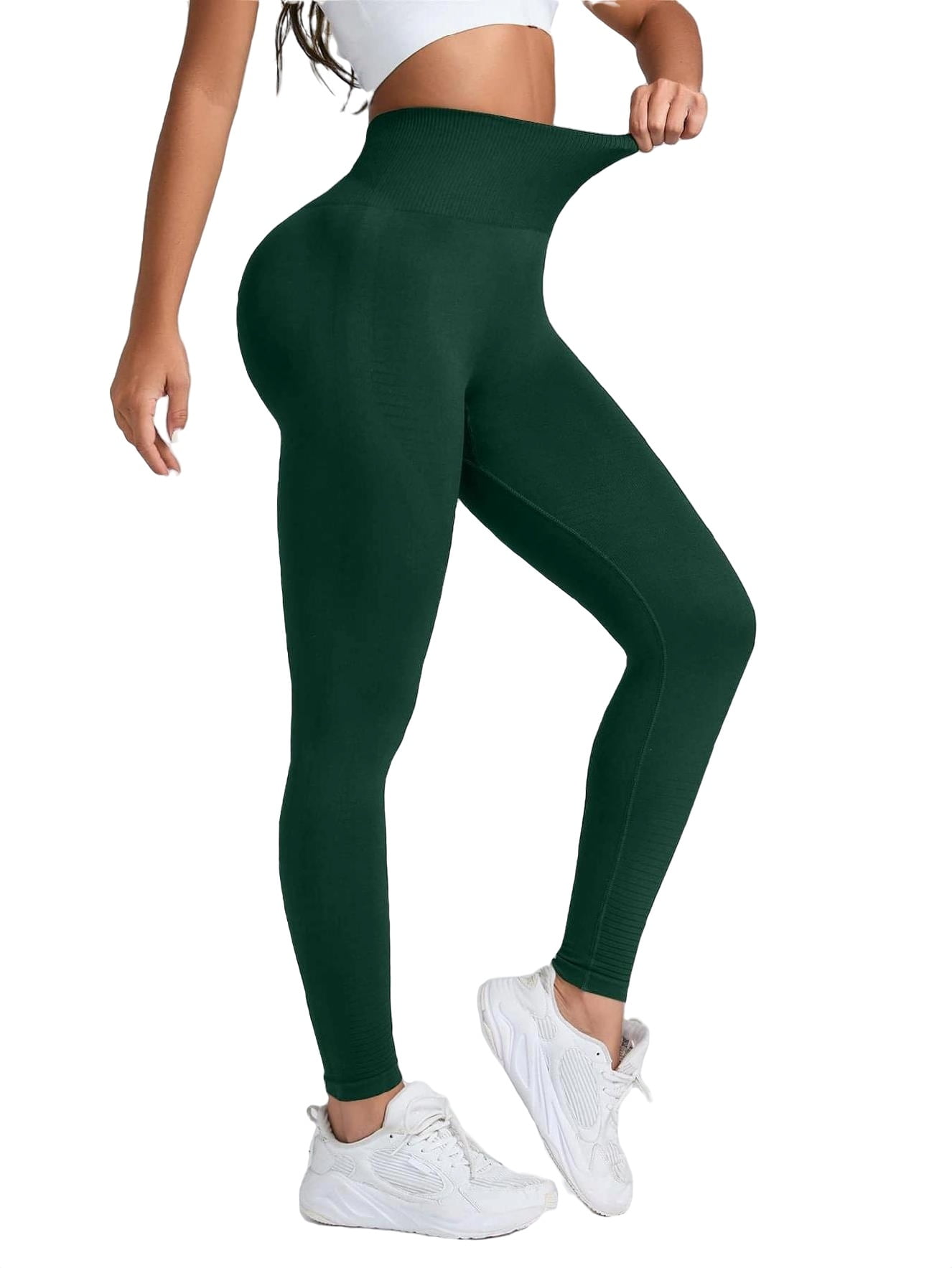 Women's Plain Dark Green Sports Leggings L (8/10)