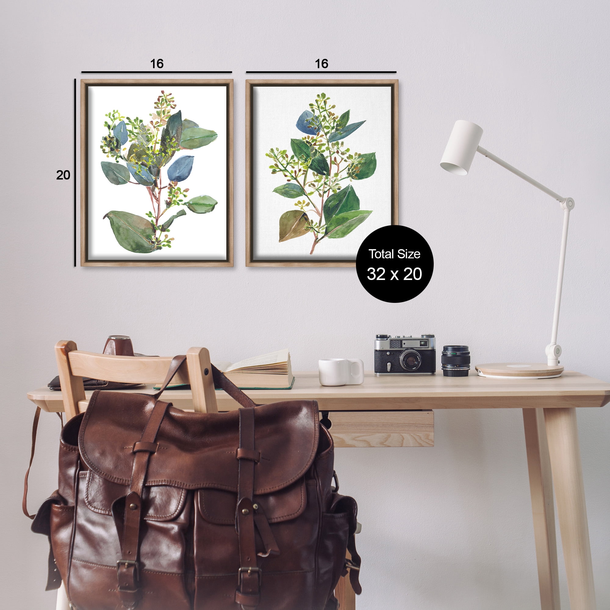 Stupell Industries Soft Eucalyptus Plant Ombre Leaves Botanical & Floral Painting Brown Floater Framed Canvas Art Print Wall Art, 17 x 21, Set of 2