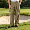 thumbnail image 5 of Havenx Pleated Wide Leg Dress Pants for Men Elastic Waist Straight Leg Dress Pants with Pockets Button Slacks Business Office Work Vintage Relaxed Fit Wear,Khaki S, 5 of 8
