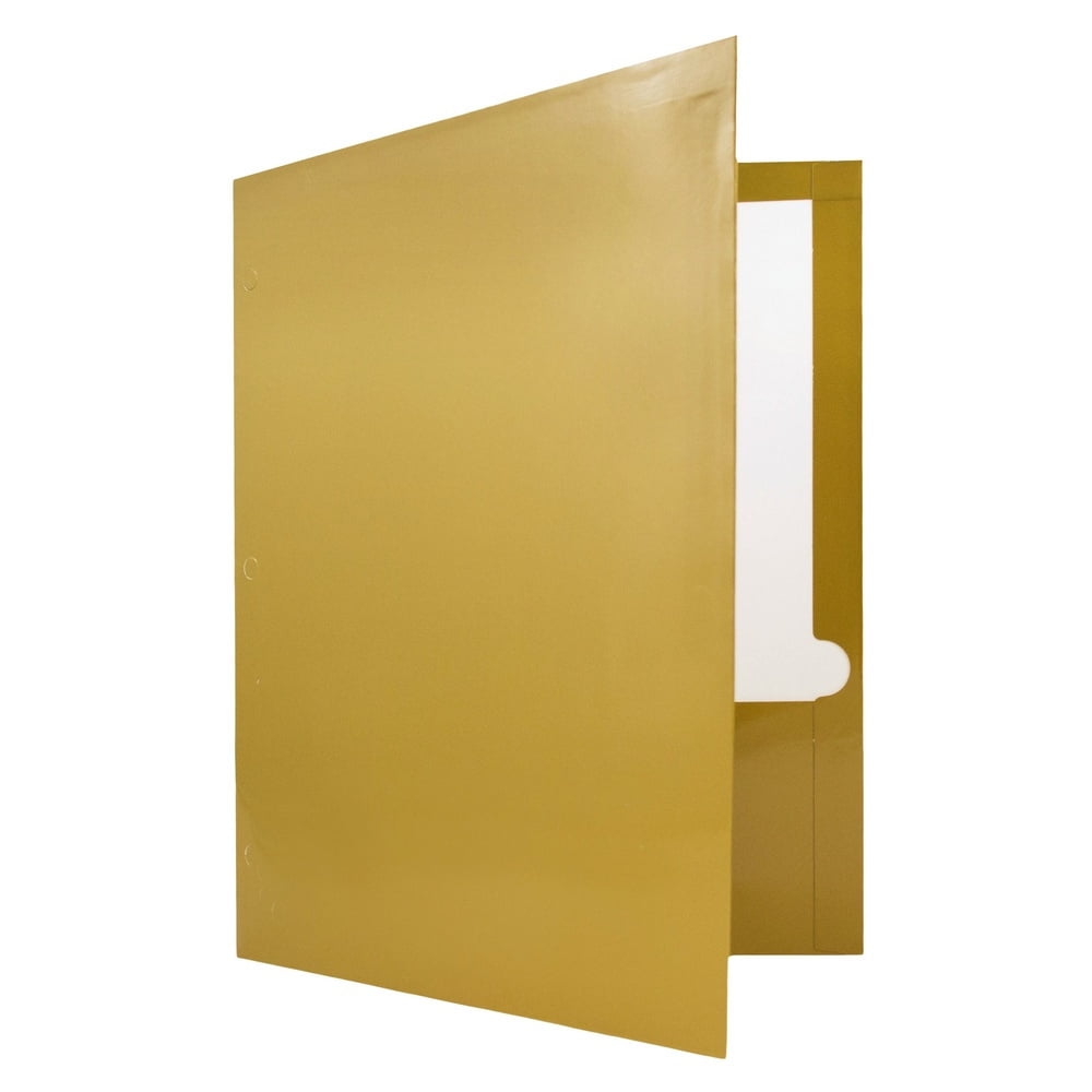 JAM Paper Glossy 3 Hole Punch Folders, Gold, 6 per Pack
