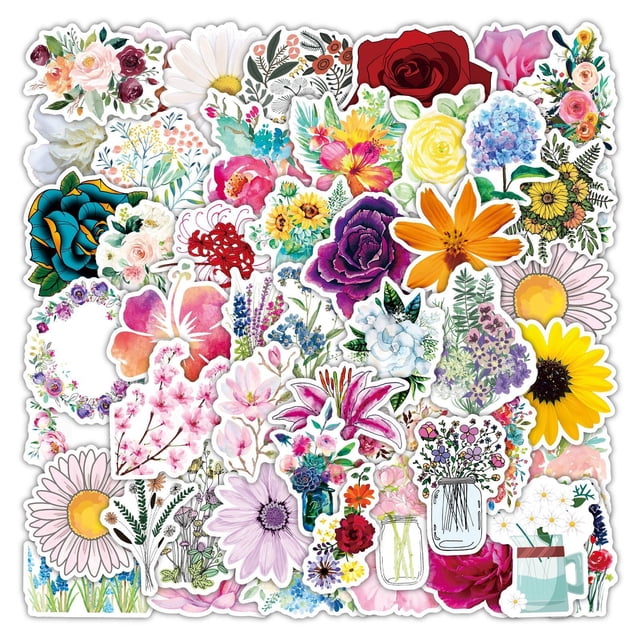 Pegatinas Blooming Flower, 50 unidades, coloridas caricaturas florales