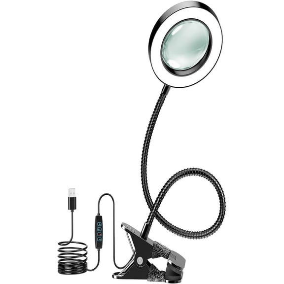 10X Magnifying Glass with Light and Timer, 2 in 1 Magnifying Desk Lamp, 3 Color Modes 10 Dimmable Brightness, Flexible Gooseneck Magnifier with Light for Craft Hobby Sewing Close Work(No Adapter)