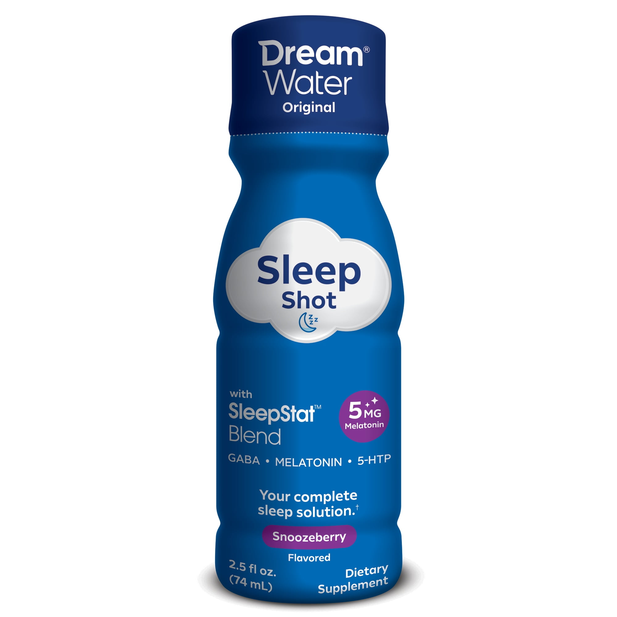 Dream Water Sleep Aid Supplement Drink; Melatonin 5mg, GABA, 5-HTP;   Zero sugar, Natural flavors, No added colors,  2.5 oz liquid sleep shots, Snoozeberry,  4-Count