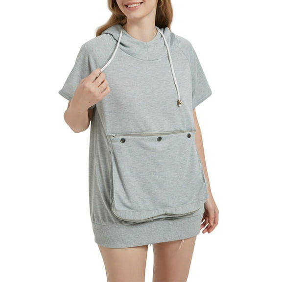 Short Sleeve Shirts for Women Men Pet Hoodie Long Sleeve Big Pocket Pullover Puppy Holder Hooded Sweatshirt T-Shirt