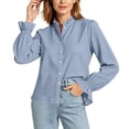 thumbnail image 4 of ClodeEU Women's Ruffle Collar Long Sleeve Button Down Shirt,Elegant Solid Dress Blouse Casual Top ,Women's Plus S, 4 of 4