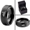 thumbnail image 4 of Tungsten Train Trains Transportation Cargo Rail Band Ring 8mm Men Women Comfort Fit Black Step Bevel Edge Brushed Polished, 4 of 4