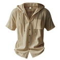 thumbnail image 6 of GrmtClth Button Down Shirt Men 2025 Fashion Long Sleeve Linen Shirts Summer Lightweight Hoodie Breathable Drawstring Hooded Tee with Key Pockets Beige XXXL, 6 of 9