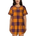 thumbnail image 1 of Balery Fall Buffalo Plaid Conjunto de Pijama para Mujer con Estampado, Dos Piezas de Manga Corta y Shorts, Ropa de Dormir Suave con Cuello Redondo y Bolsillos-3X-Large, 1 of 6
