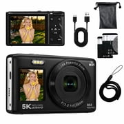 5K 80MP Digital Camera,Vlogging Point and Shoot Camera with Front Screen for Selfies, 18X Zoom Compact Camera for Beginners, Black