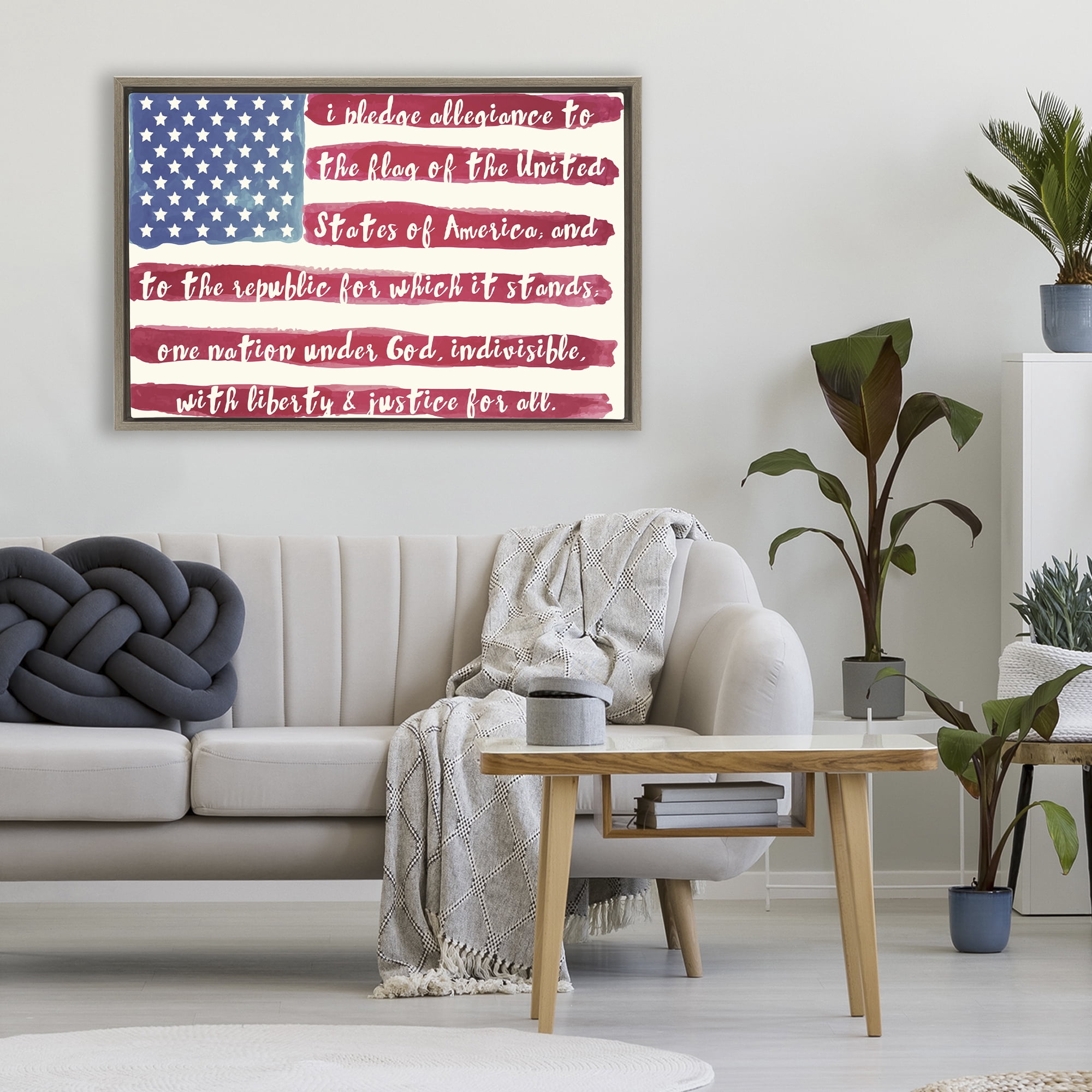Stupell Industries Pledge Of Allegiance Flag Stripes Brown Framed Floater Canvas Wall Art, design by Sophie 6