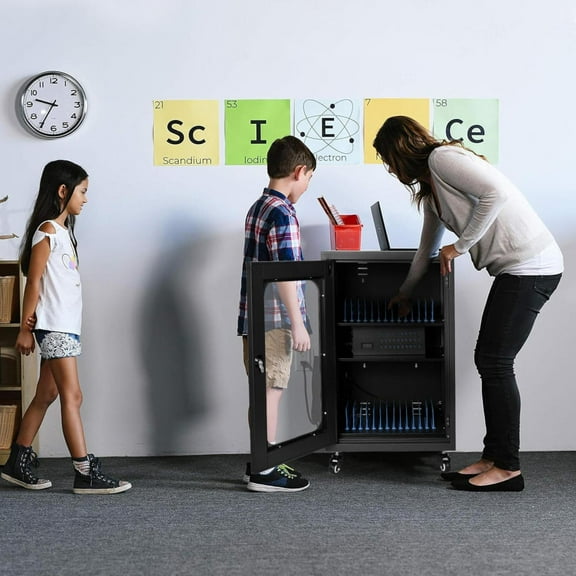 30-Bay Laptop Charging Cart, Multi Device Storage Station, Easy Use Security Locker - Mobile Classroom Cart for Schools