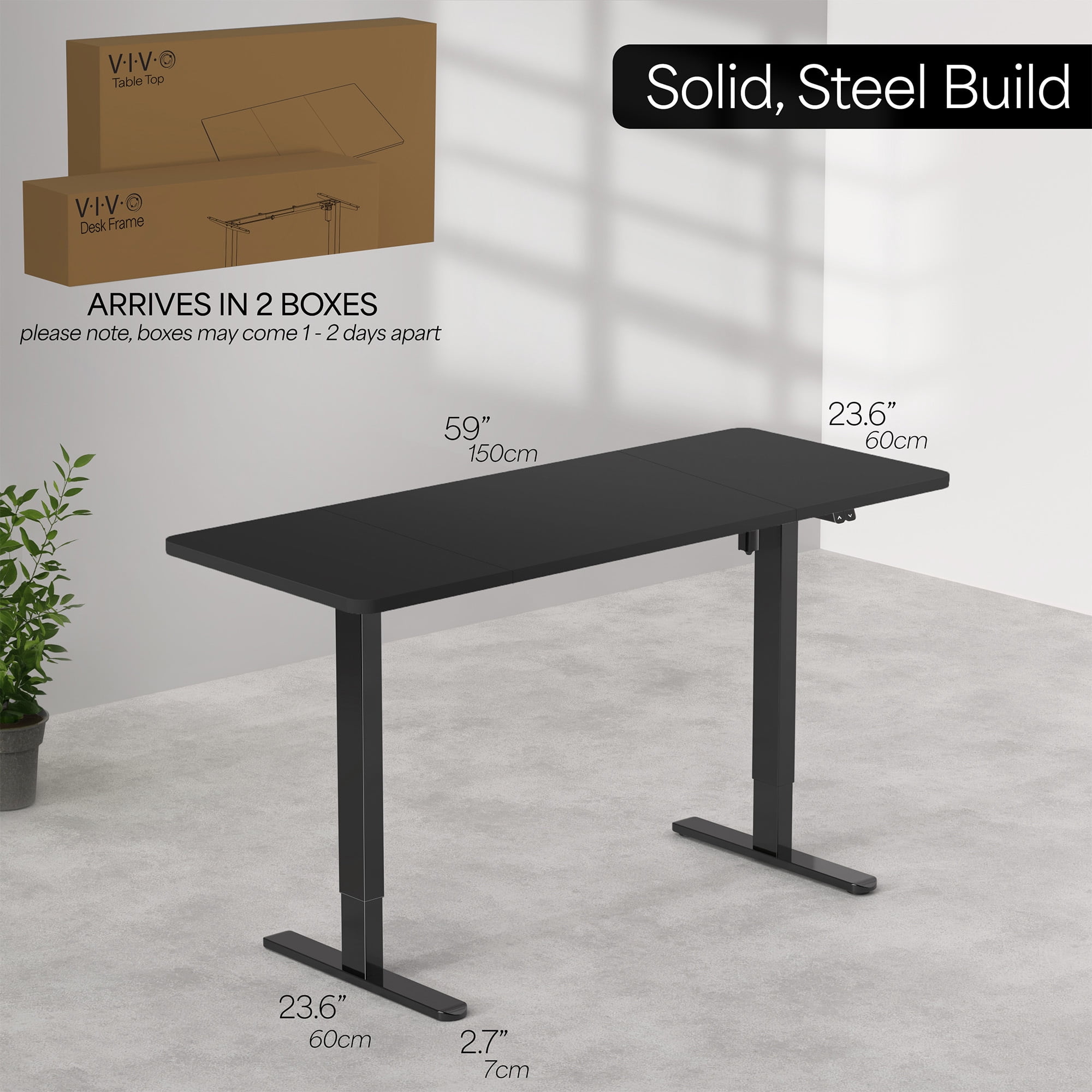 VIVO Electric 60” x 24” Stand Up Desk, Dark Gray Table Top, Black Frame