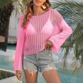 thumbnail image 2 of Tqyyweavej Bathing Suits Crochet Coverups for Women V Neck Solid Color Crop Top Swim Cover Up Free Size Long Sleeve Swimsuit Cover Up, 2 of 6