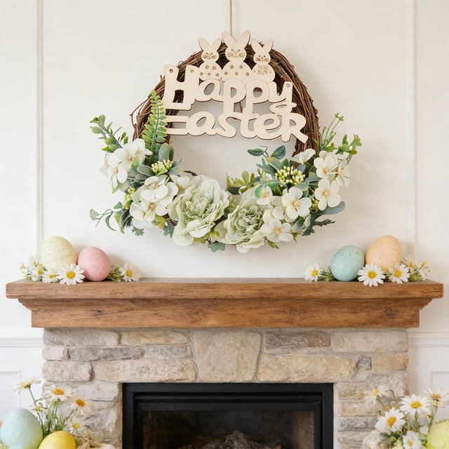 Corona de Pascua para colgar en la pared con decoración floral primaveral | Decoración festiva para puerta o pared para exhibir en días festivos