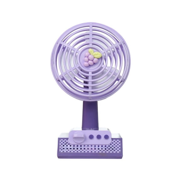 Partheme Cartoons Fruit Printed Base 3 Speed Desktop Fan with Metal Safety Grille, USB Rechargeable Small Desk Fan for Office Dorm, Macaron Color 300mAh, Purple