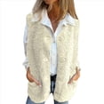 thumbnail image 1 of Chalecos de Forro con Cuello en V para Mujer, Chaquetas de Felpa con Botones, Sin Mangas, con Bolsillos. Crema XXL, 1 of 6