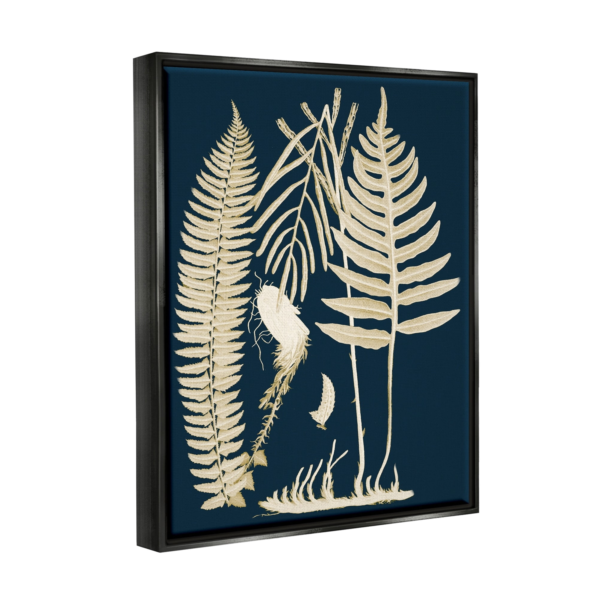 Stupell Industries Layered Ferns Botanical Roots Contemporary Abstract Design Graphic Art Metallic Gold Floating Framed Canvas Print Wall Art, Design by Piddix