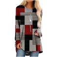 thumbnail image 1 of Long Sleeve Shirts for Women Dressy Casual Crew Neck Hem Flowy Tops Color Block Geometry Printed Oversized Loose Tunic Shirts Graphic Tees for Spring Fall #B06-Orange S, 1 of 5