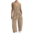 thumbnail image 2 of Njagoc3 Womens Spring/Summer Solid Color Casual Round Neck Button Sleeveless Waist Pocket Sports Jumpsuit Pants, 2 of 6
